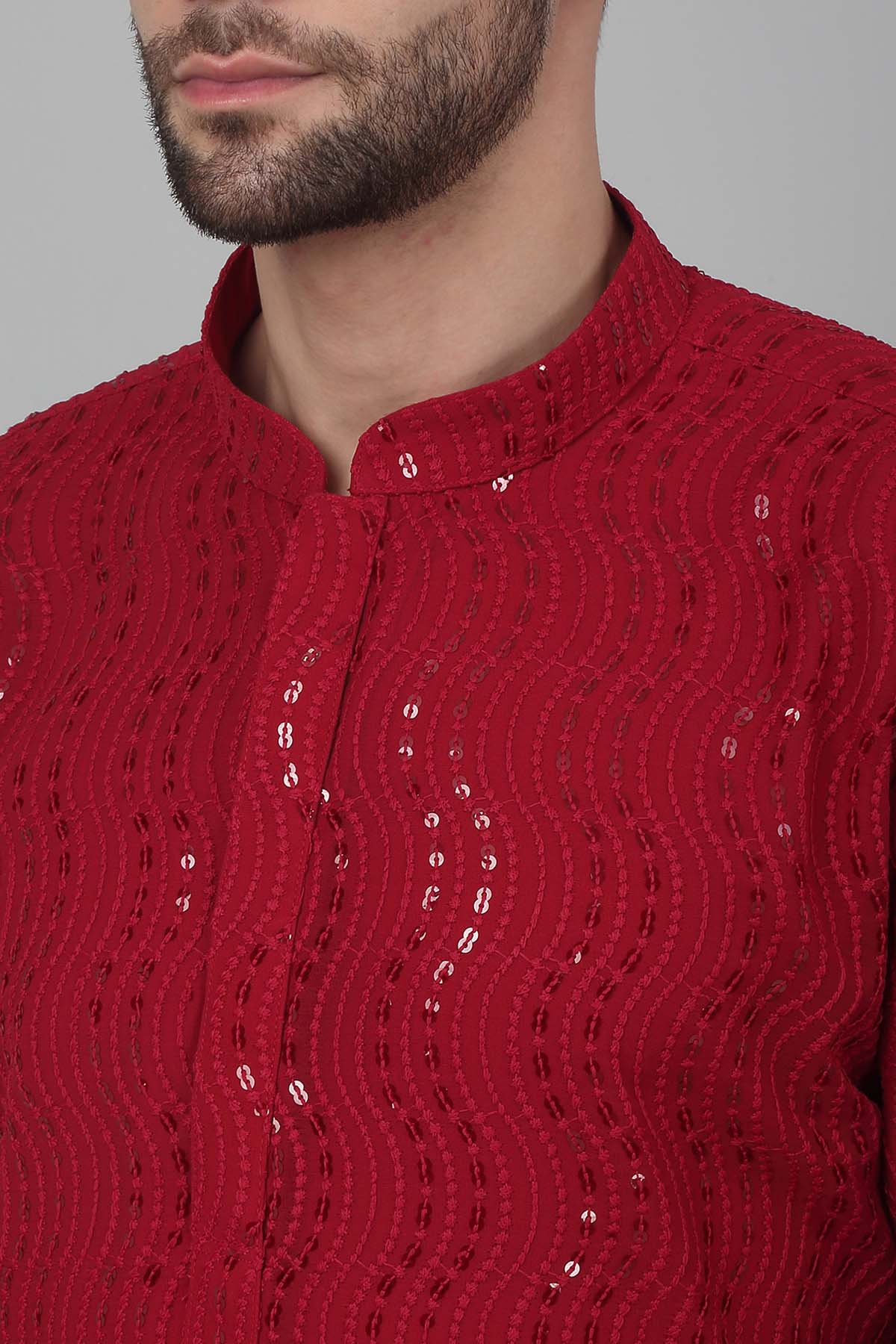 Embroidered Red Kurta & Pants