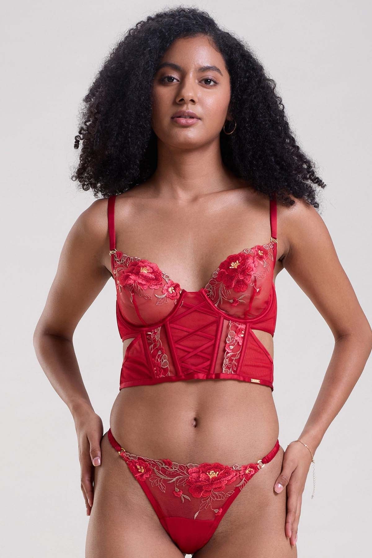 Buy Red Embroidered Long Bra & Thong by Mysthelle for women online at ScrollnShops