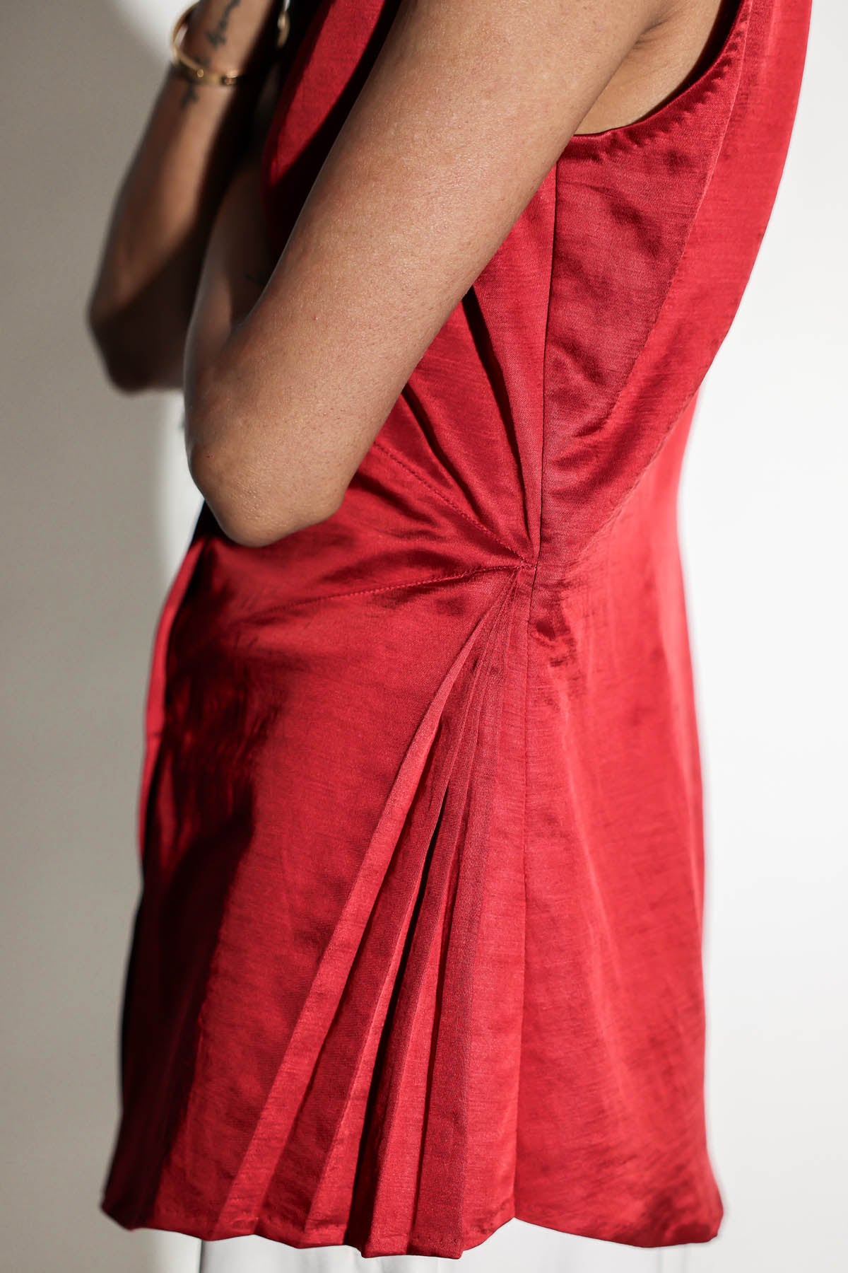 Red Embroidered Motif Collar Top