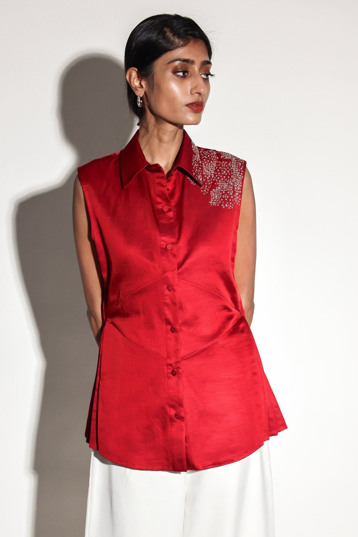 Buy Arya Giri Red Embroidered Motif Collar Top