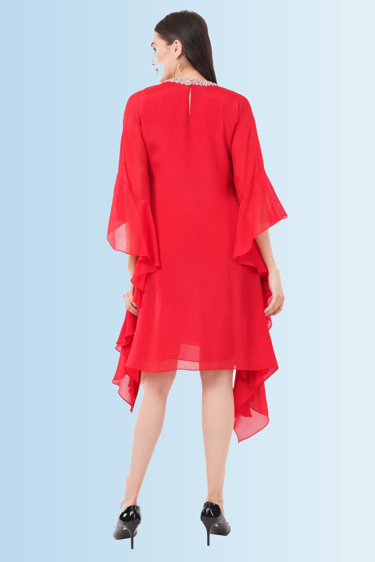 Red Embroidered Neck Kaftan