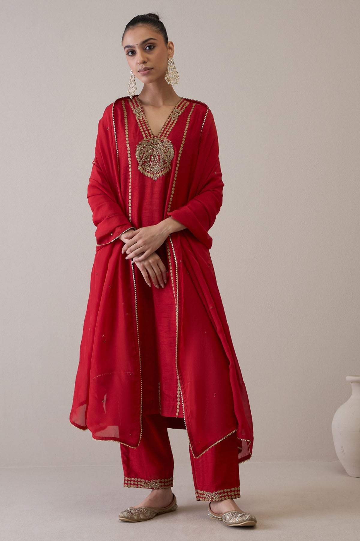 Buy RoohbyRidhimaa Red Embroidered Neck Kurta Set only at ScrollnShops