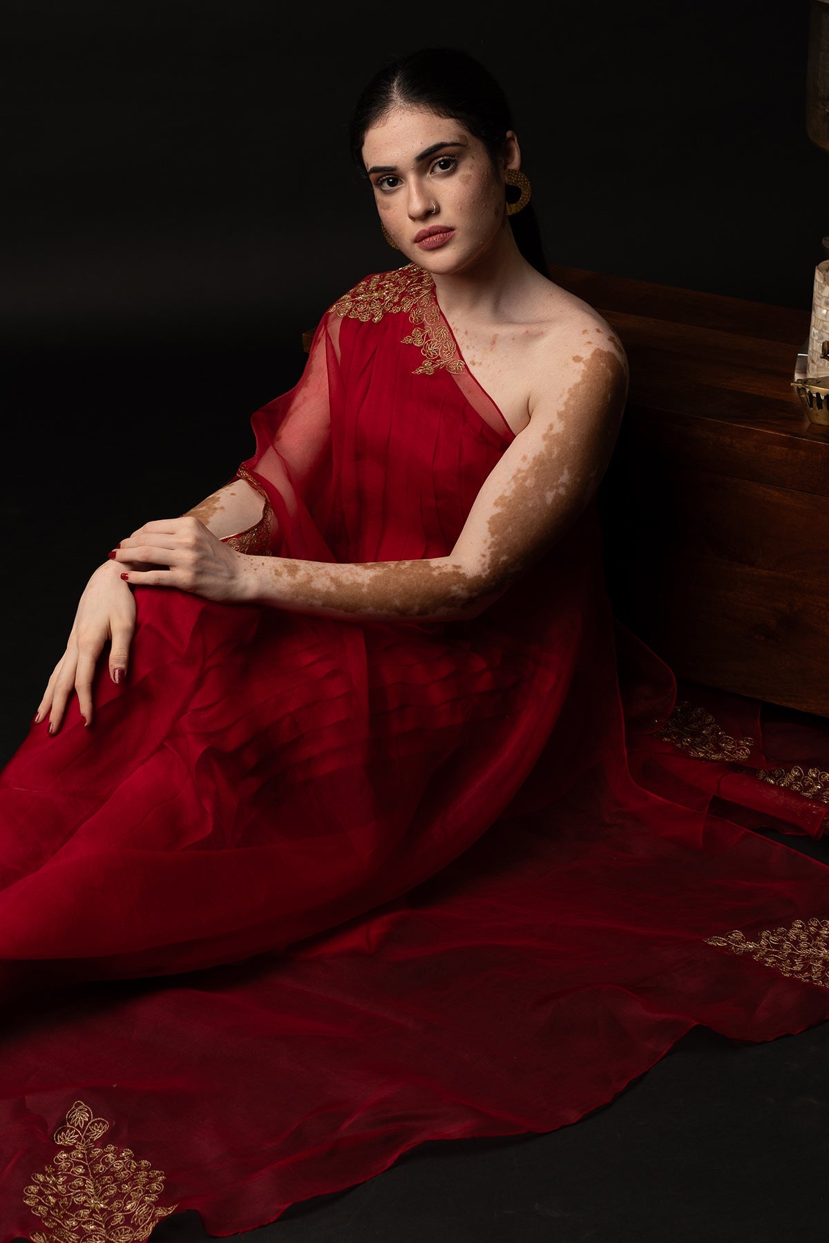 Buy Red Embroidered Pleated Dress by Krishnamani for Women online at ScrollnShops