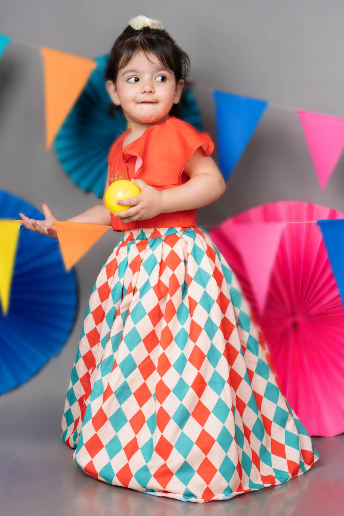 Red Embroidered Print Skirt Set