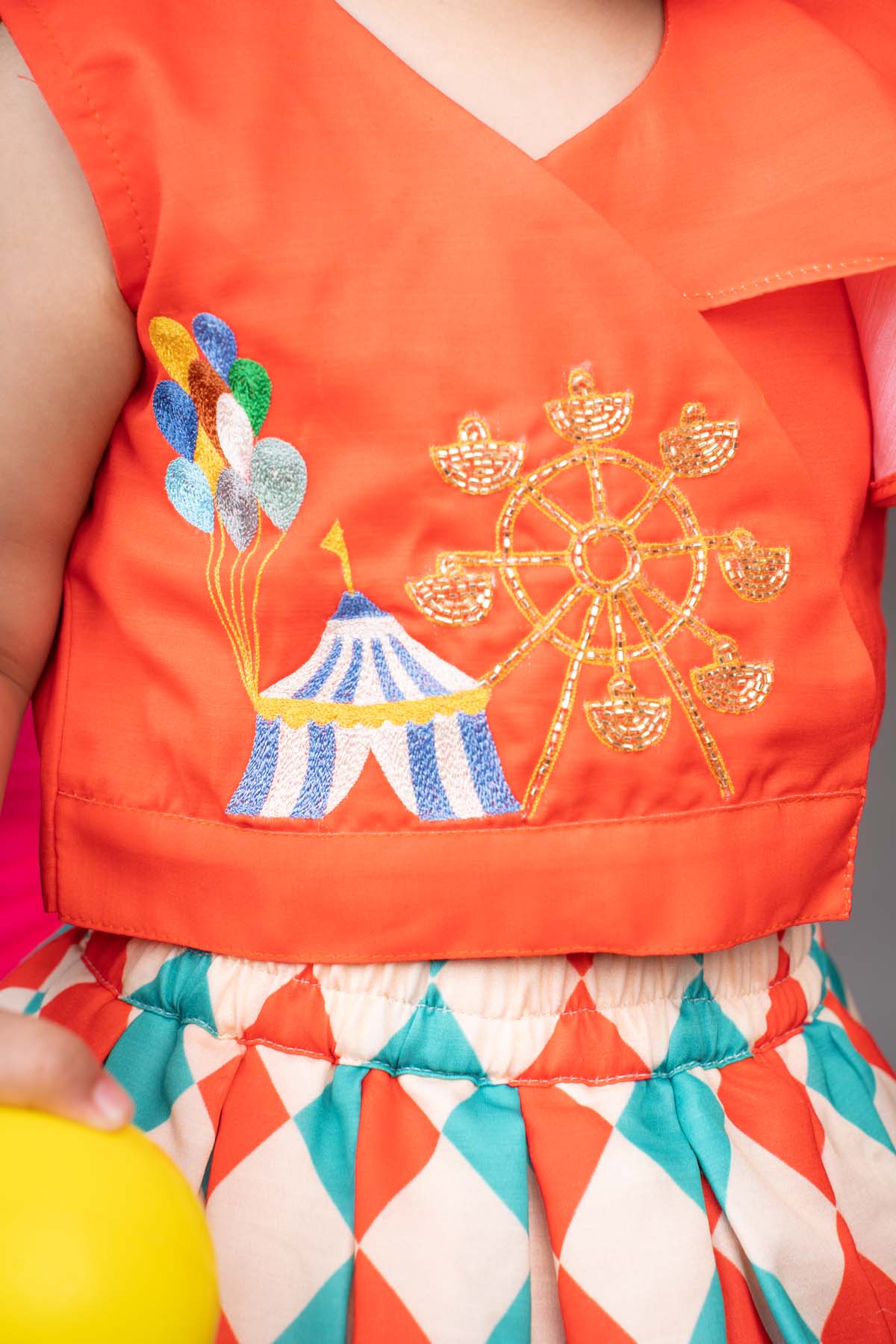 Red Embroidered Print Skirt Set