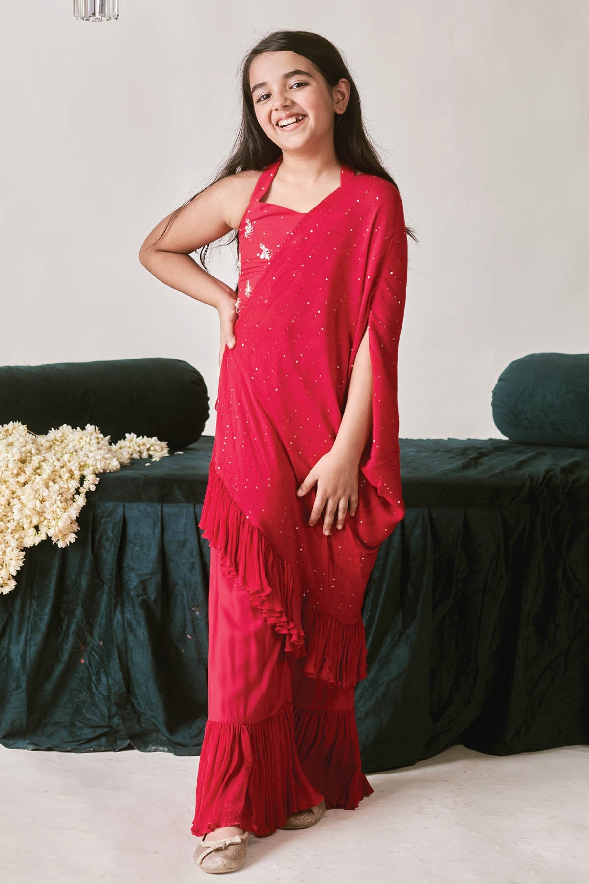 Designer Littleens Red Embroidered Sharara Set For Kids (Boys & Girls) Available online at ScrollnShops
