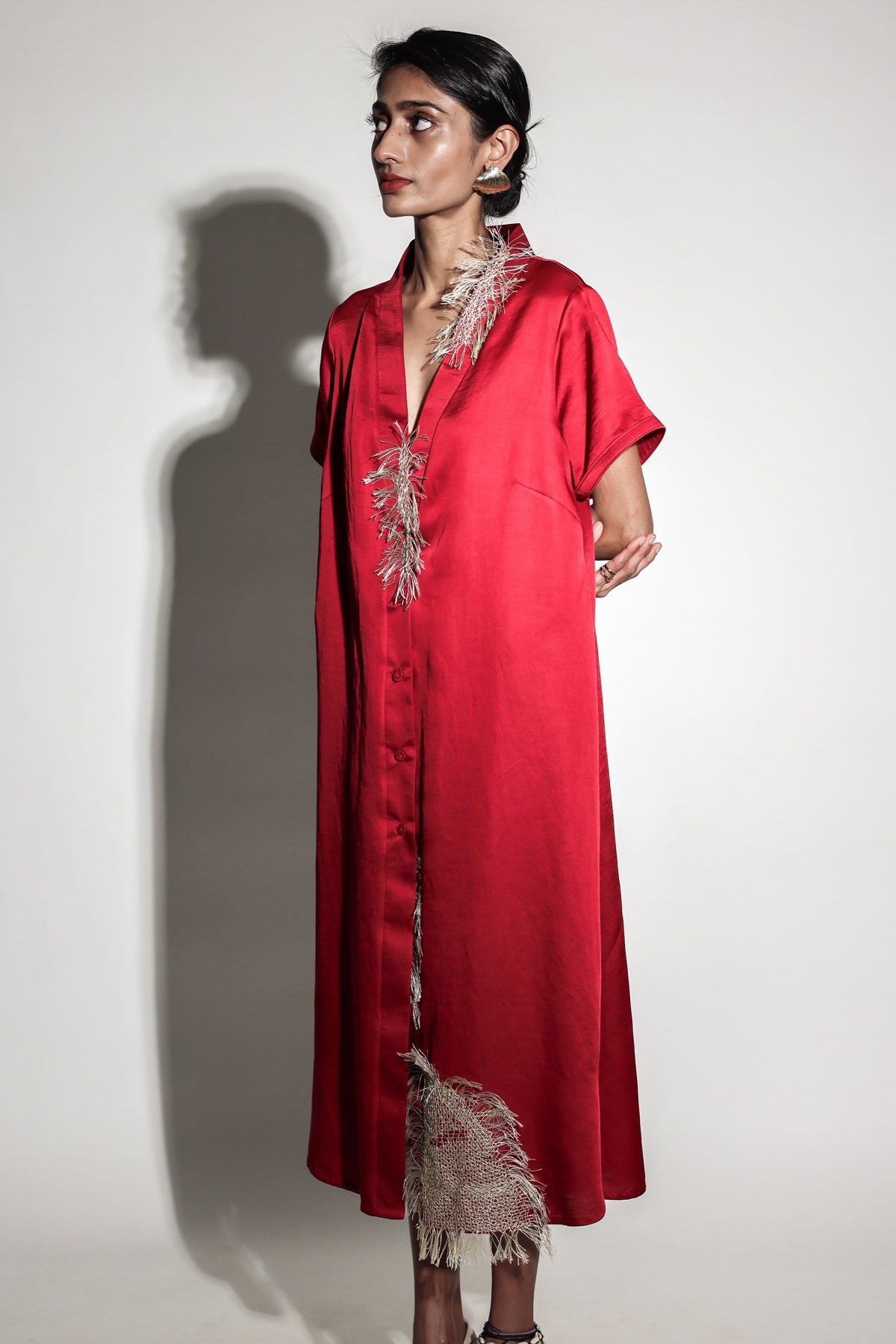 Red Embroidered Shirt Dress