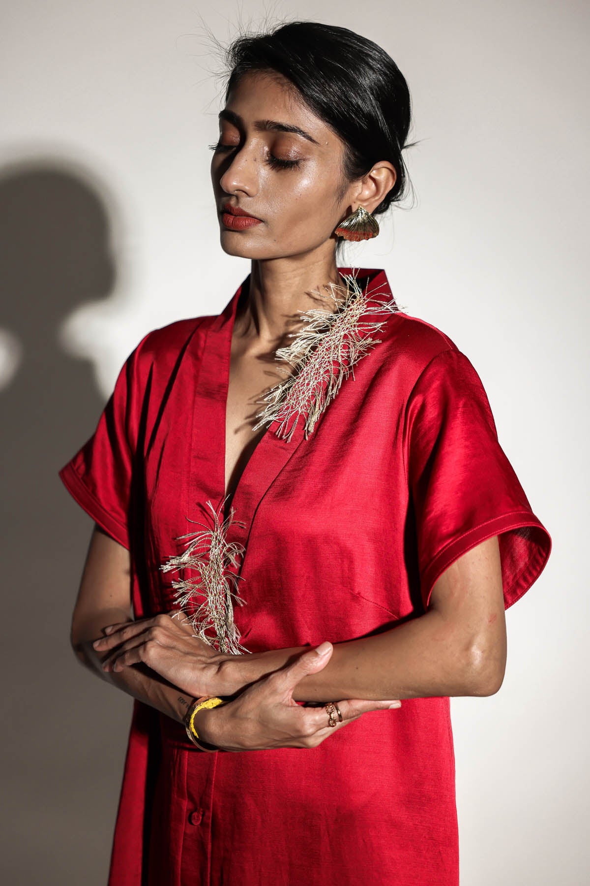 Red Embroidered Shirt Dress