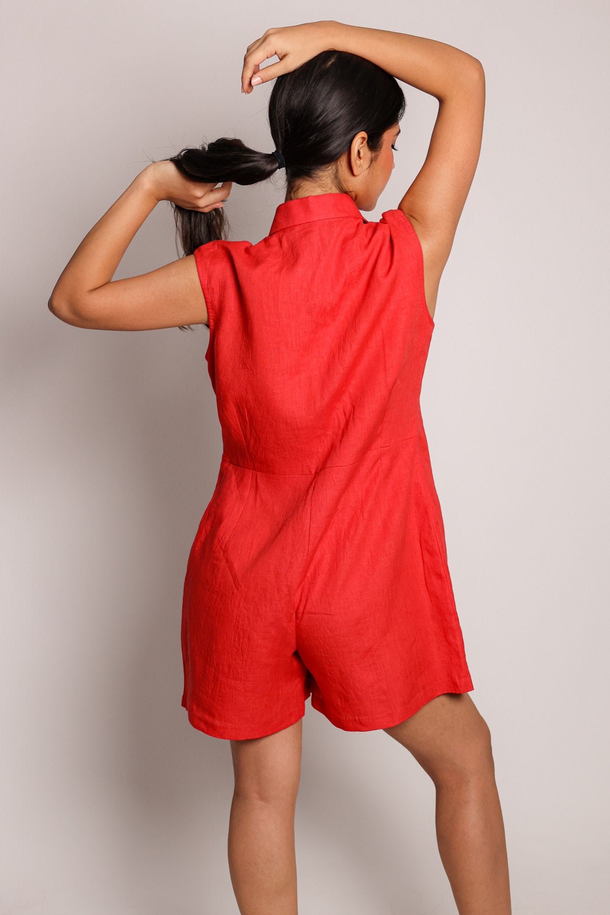Red Embroidered Short Jumpsuit