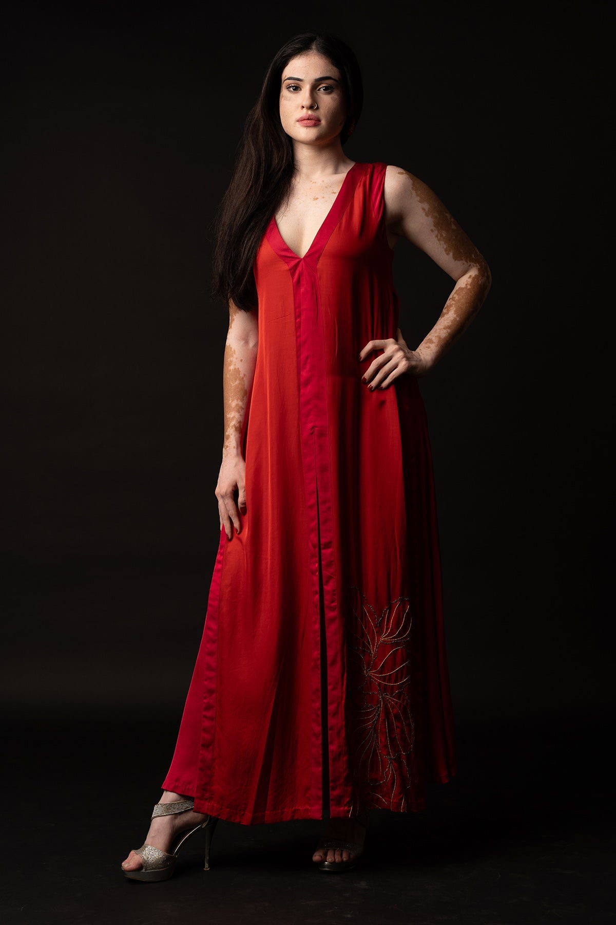 Buy Red Embroidered Slit Maxi Dress by Krishnamani for Women online at ScrollnShops