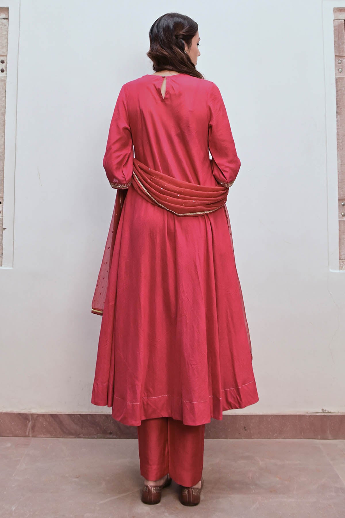 Red Embroidered Yoke Kurta Set