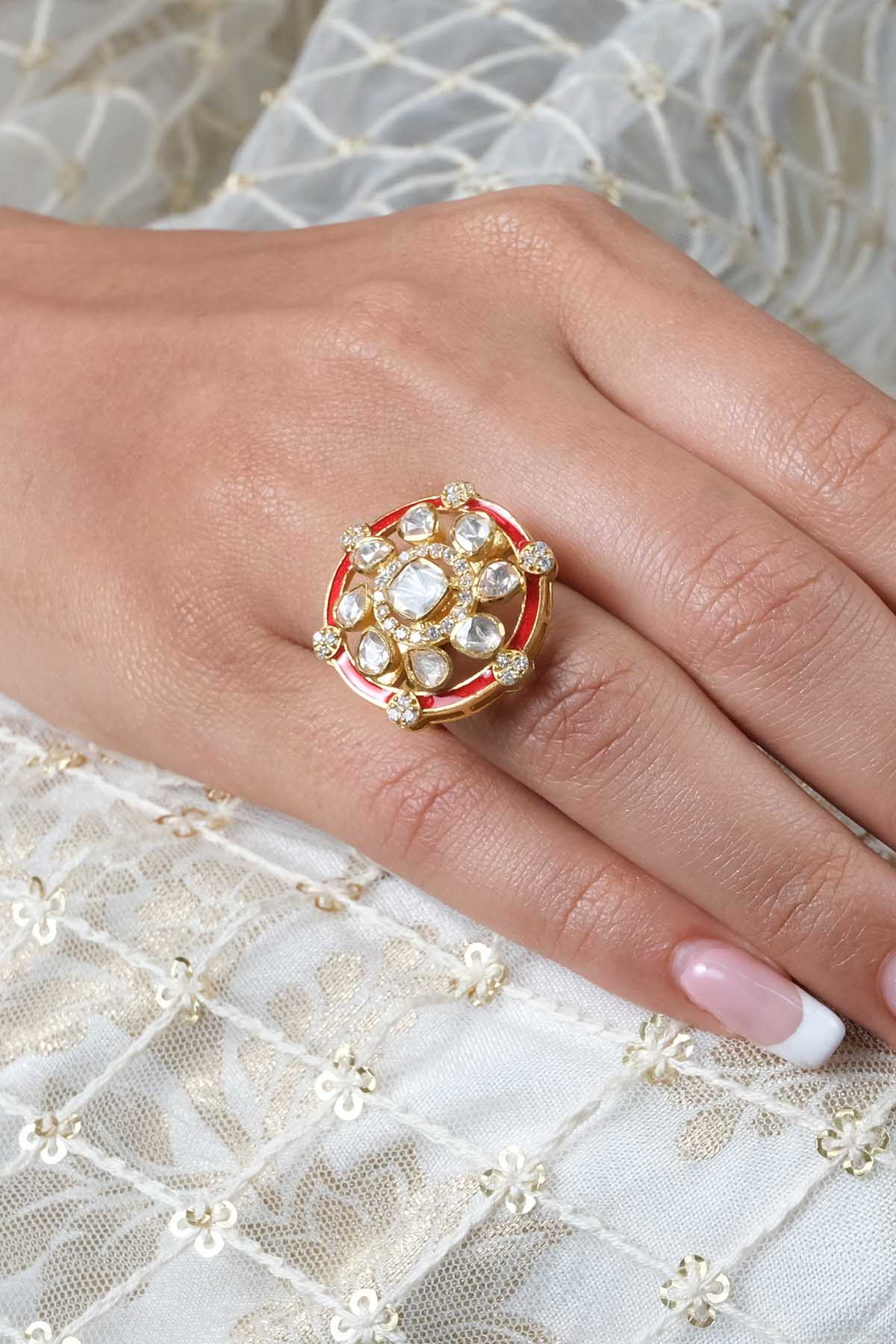 Red Enamel Embellished Ring