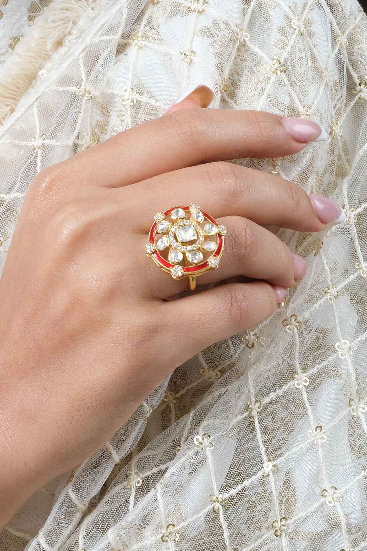 Red Enamel Embellished Ring