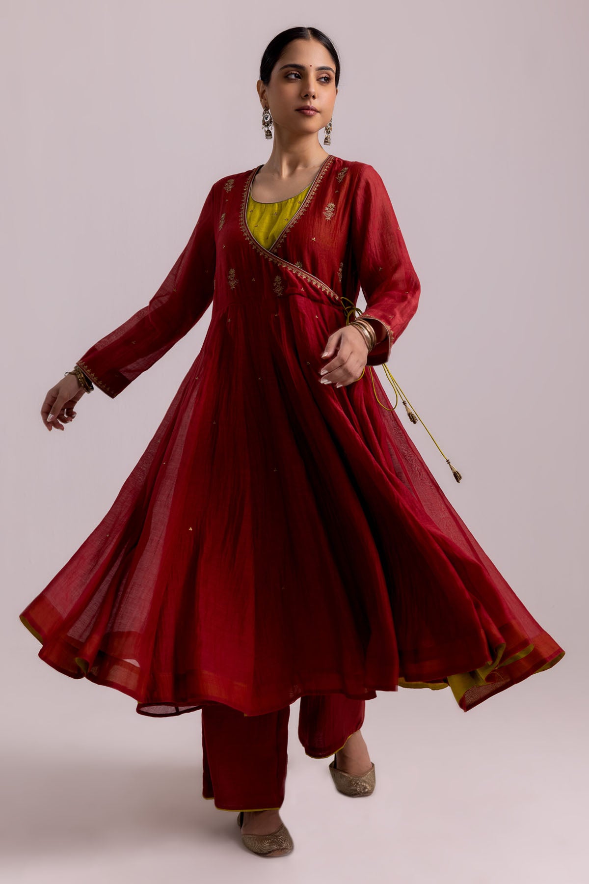 Red Flare Angrakha Anarkali Set