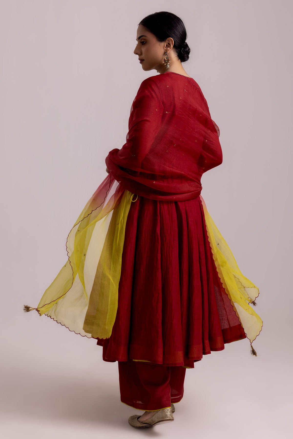 Red Flare Angrakha Anarkali Set