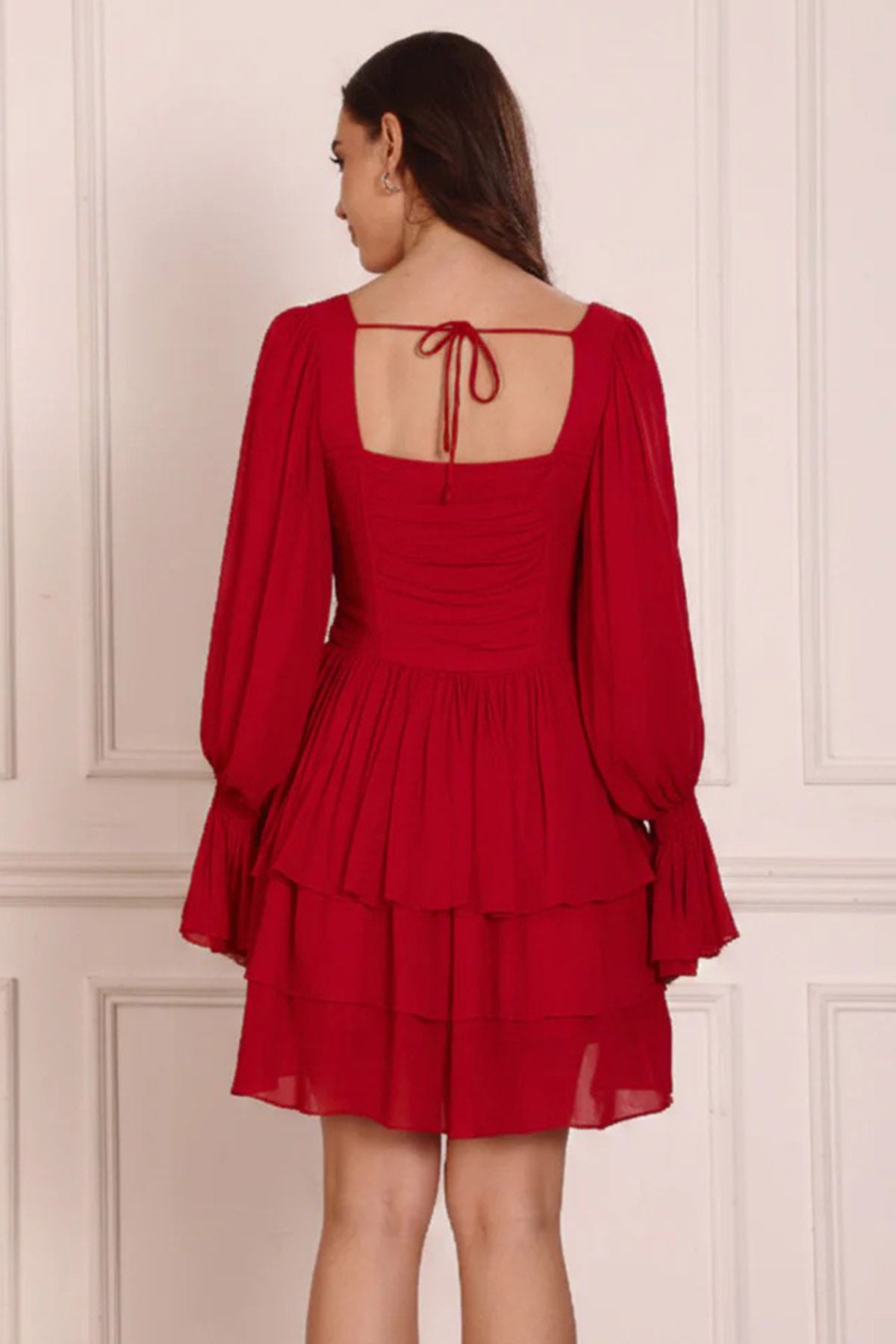 Red Flared Sleeves Mini Dress