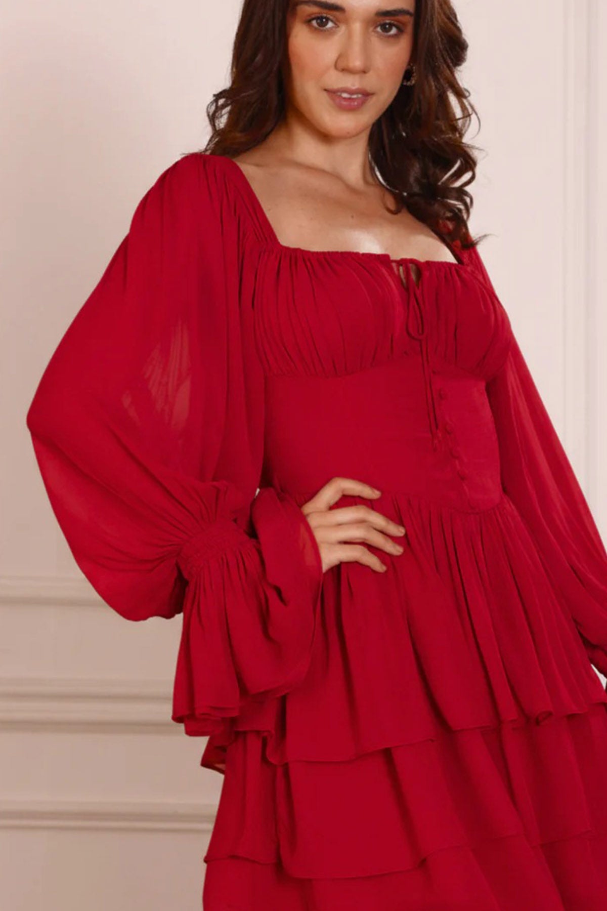 Red Flared Sleeves Mini Dress