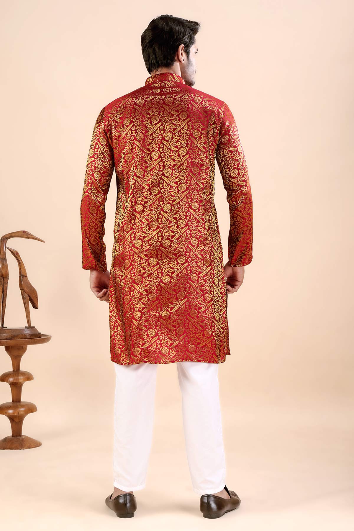 Red Floral Banarasi Silk Kurta