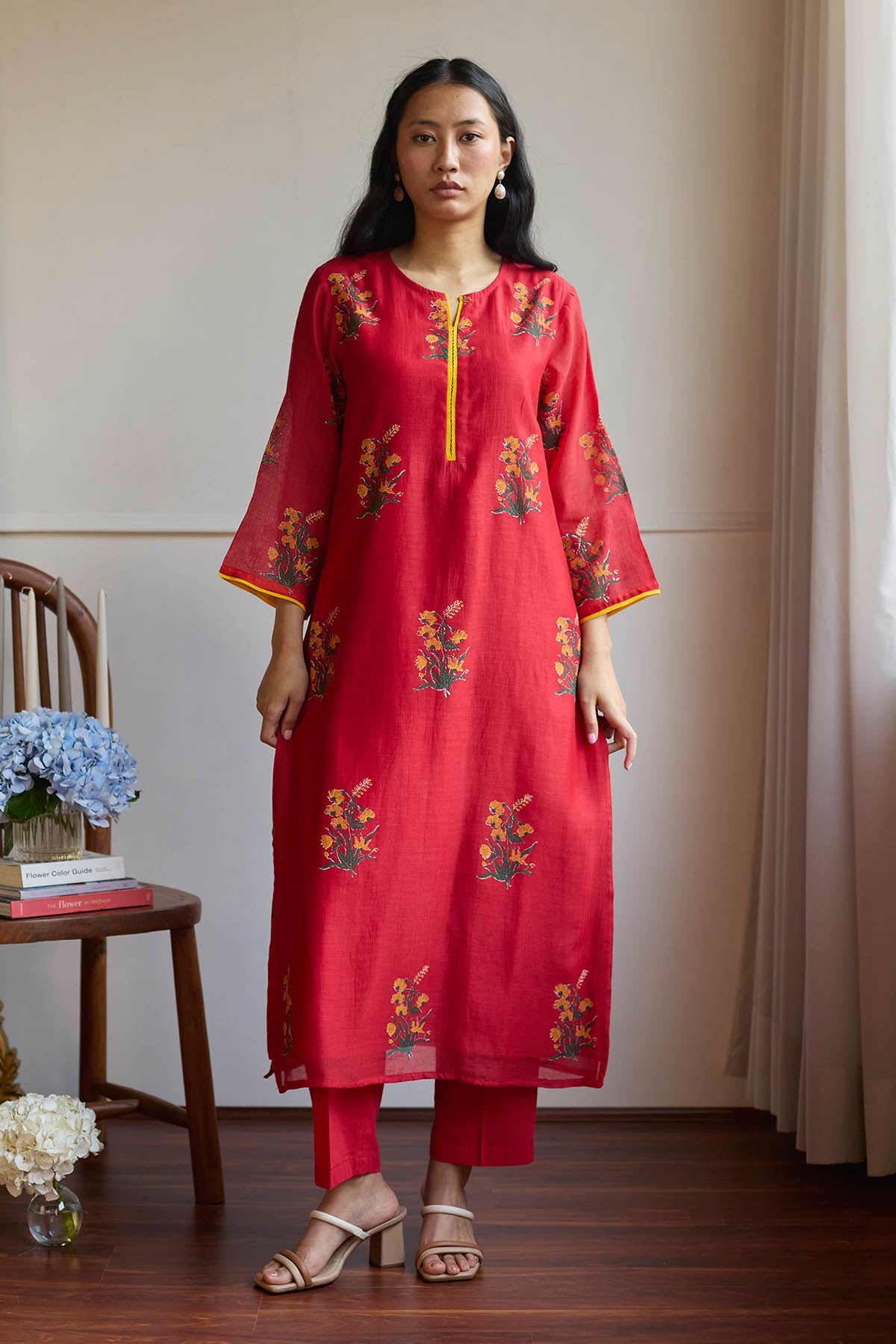Red Floral Block Print Kurta Set