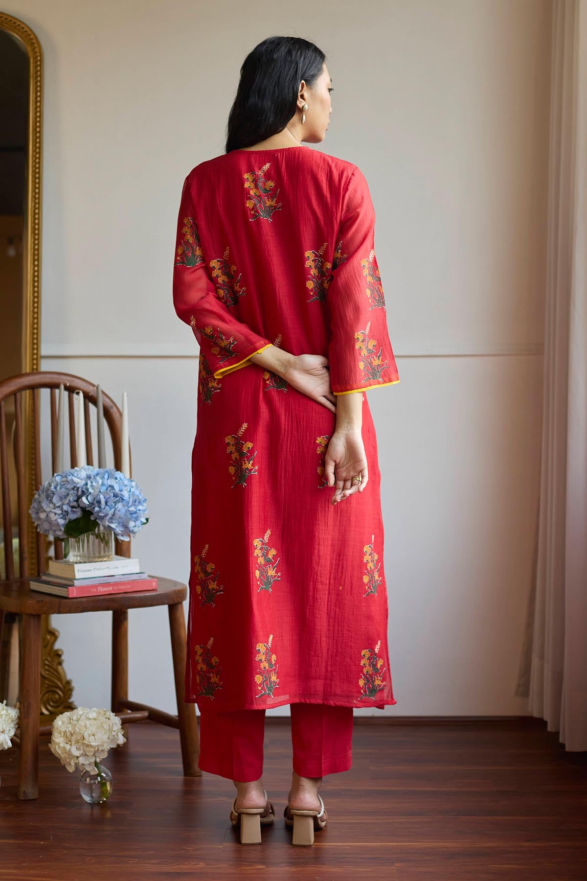 Red Floral Block Print Kurta Set