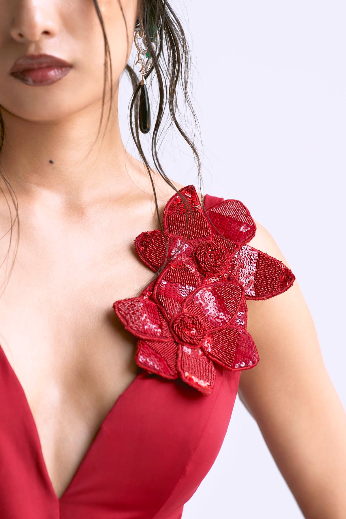 Red Floral Embellished Gown