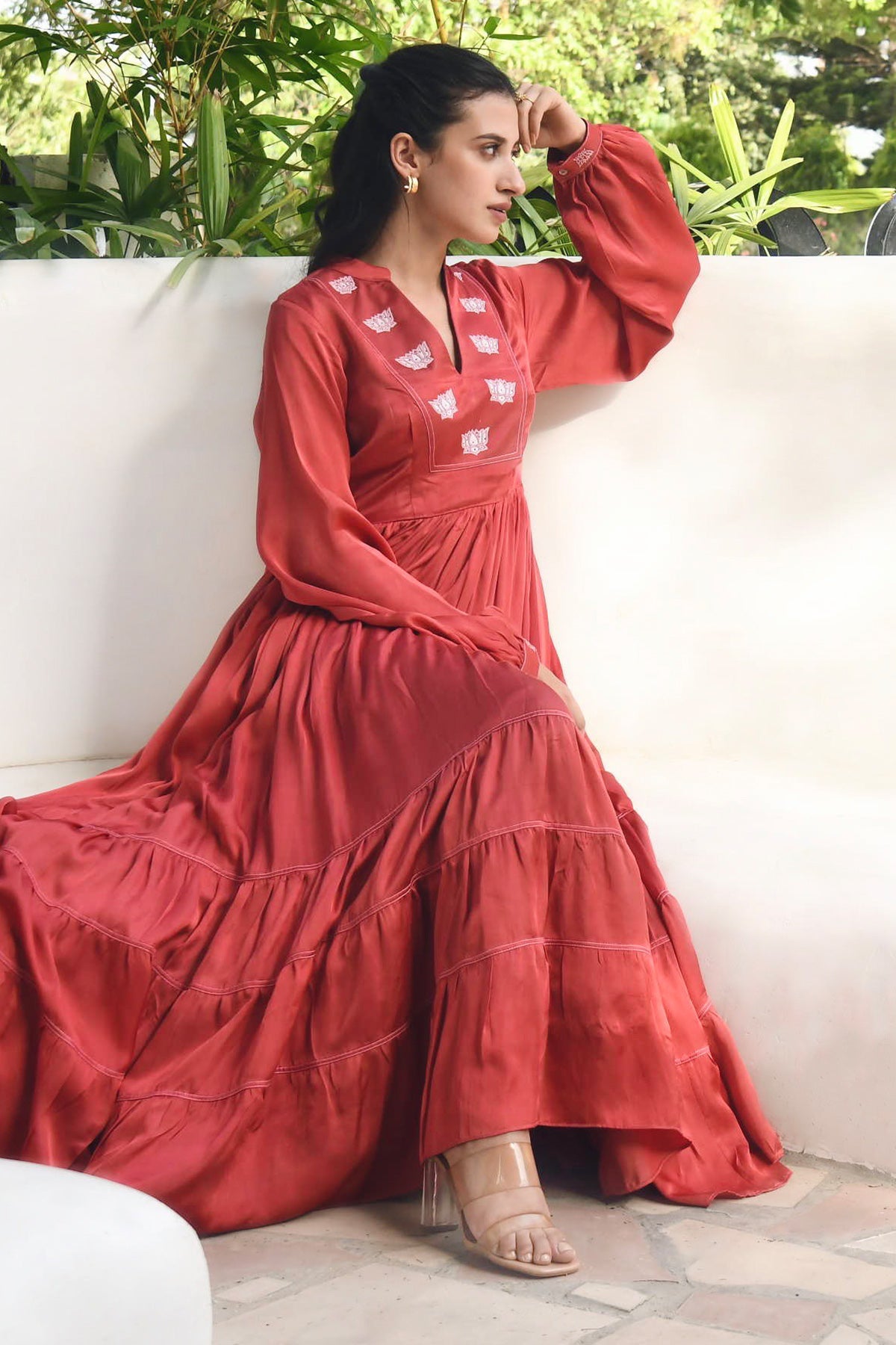Red Floral Embroidered Dress