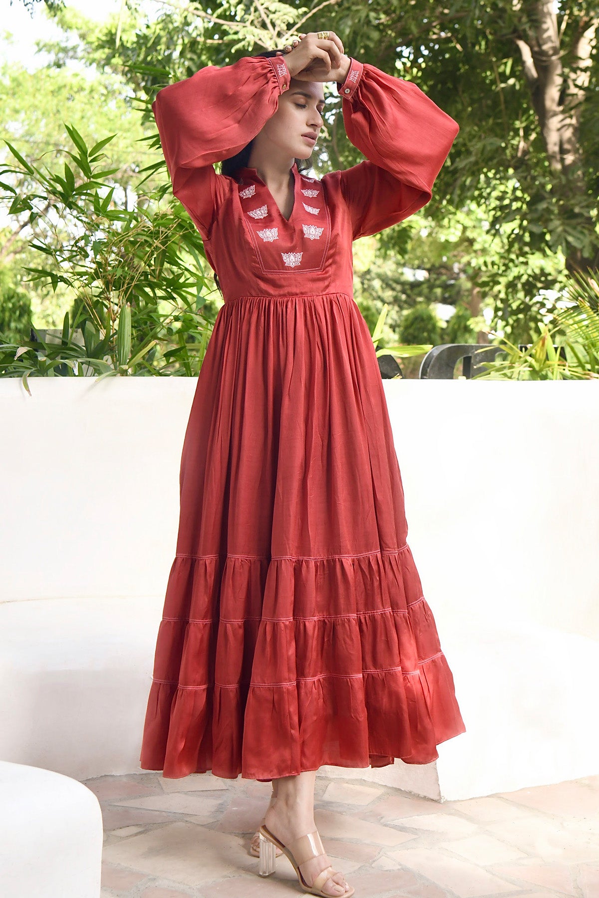 Red Floral Embroidered Dress