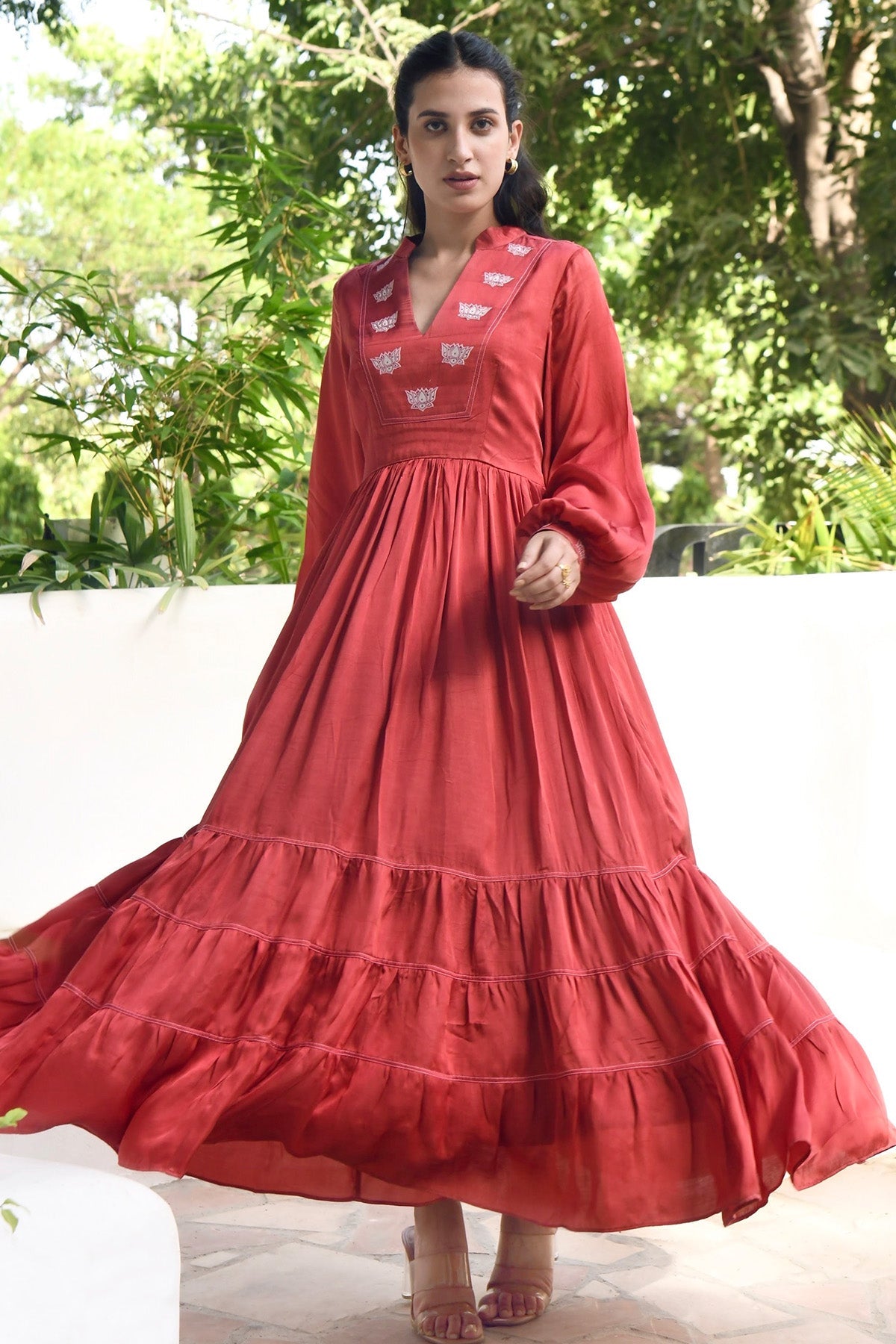 Buy Red Floral Embroidered Dress by Taro India for Women online at ScrollnShops