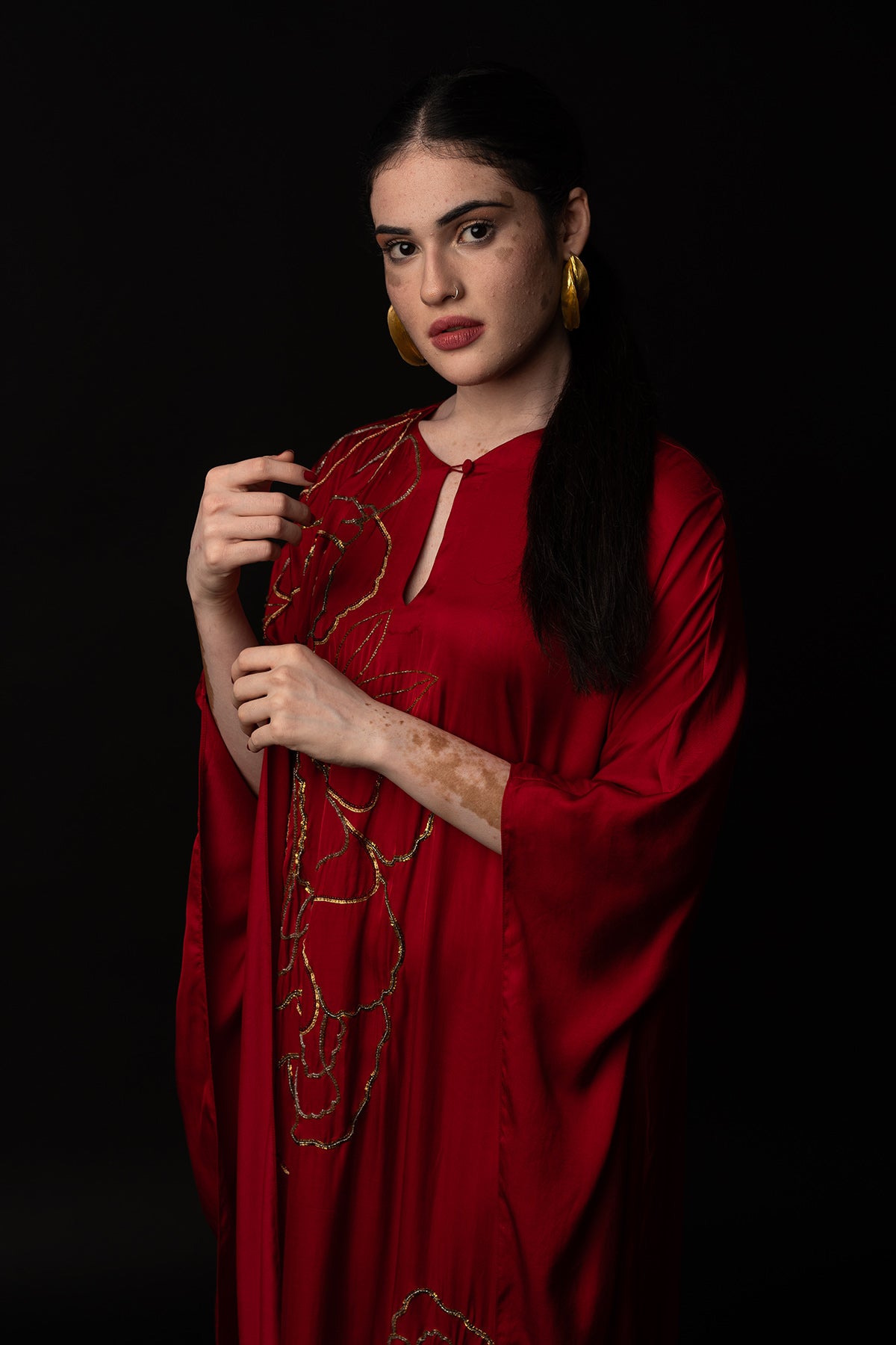 Red Floral Embroidered Kaftan