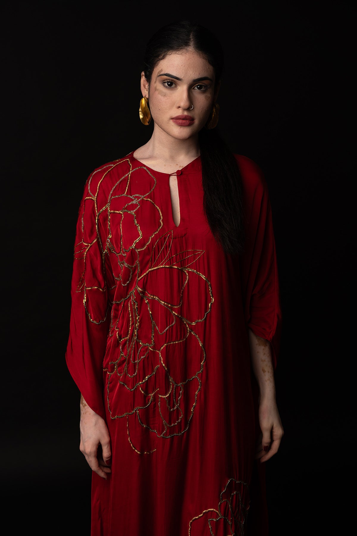 Red Floral Embroidered Kaftan