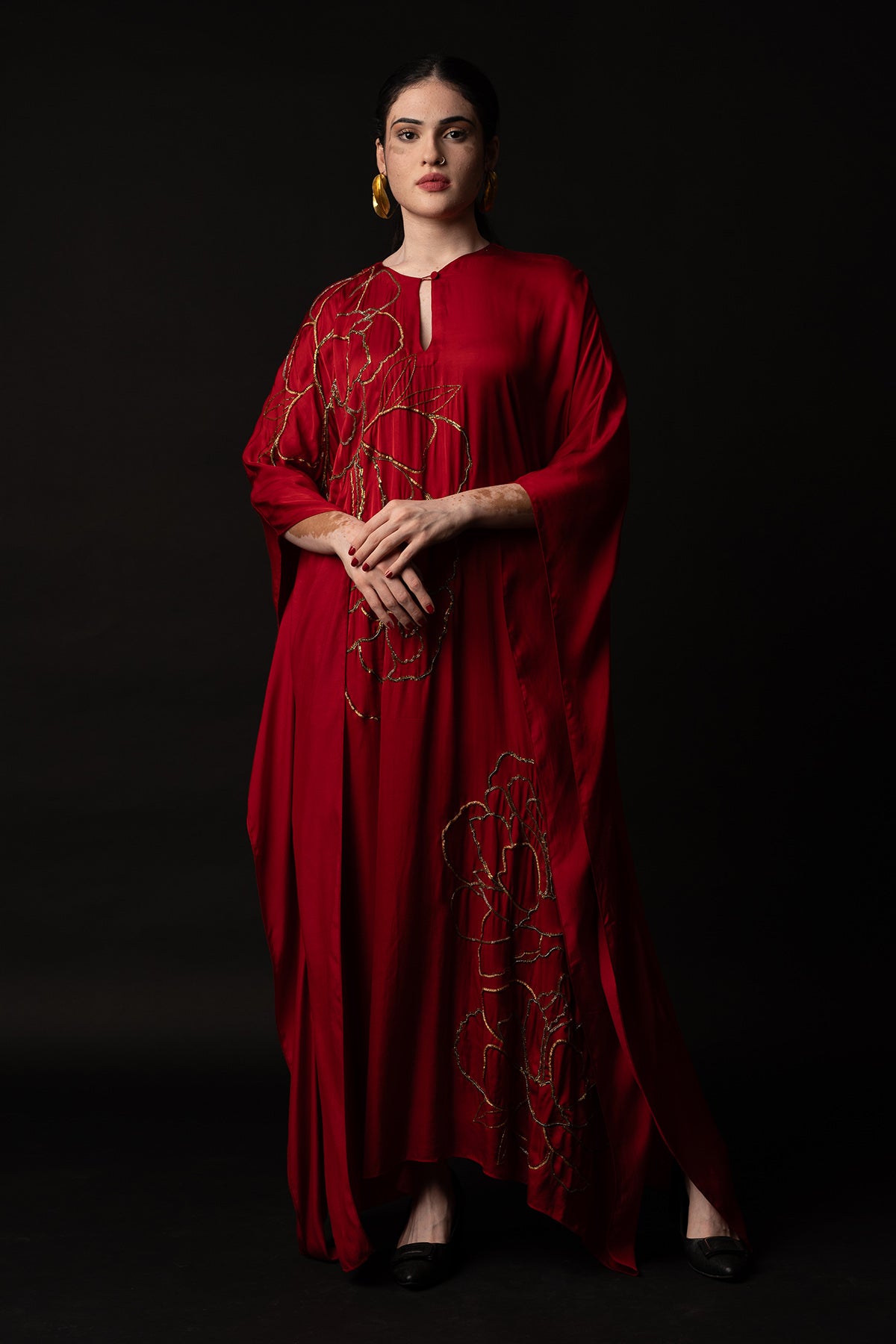 Red Floral Embroidered Kaftan