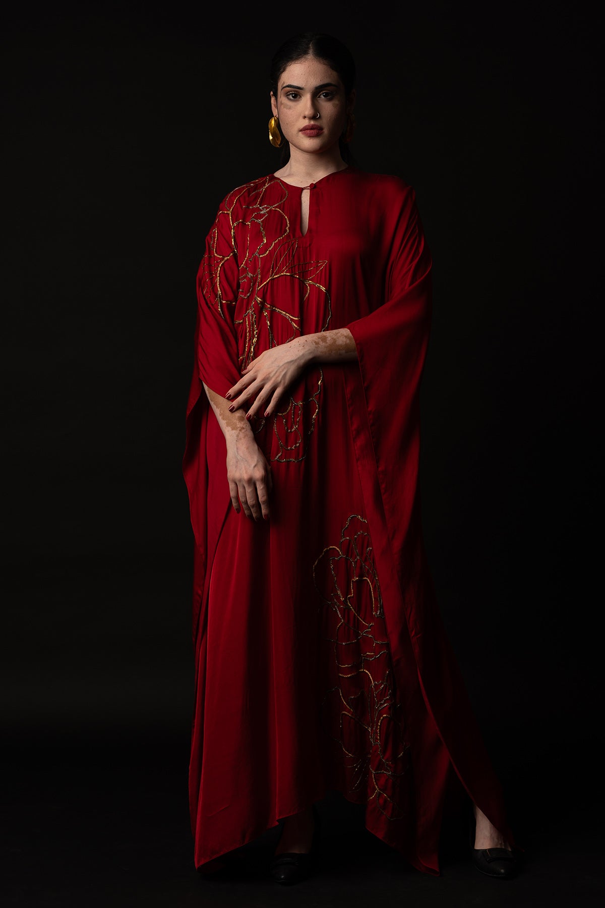 Red Floral Embroidered Kaftan