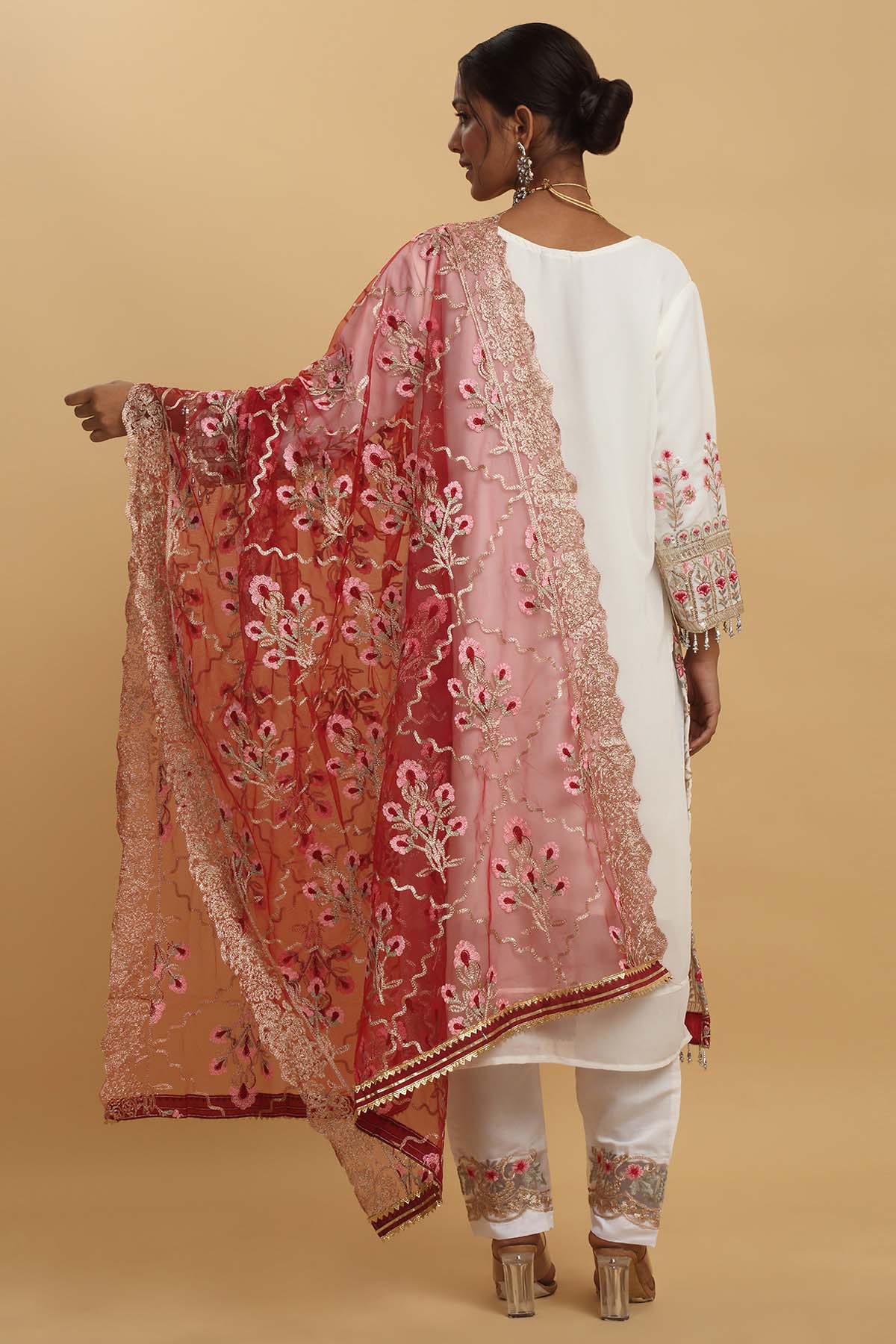 Red Floral Embroidered Kurta Set