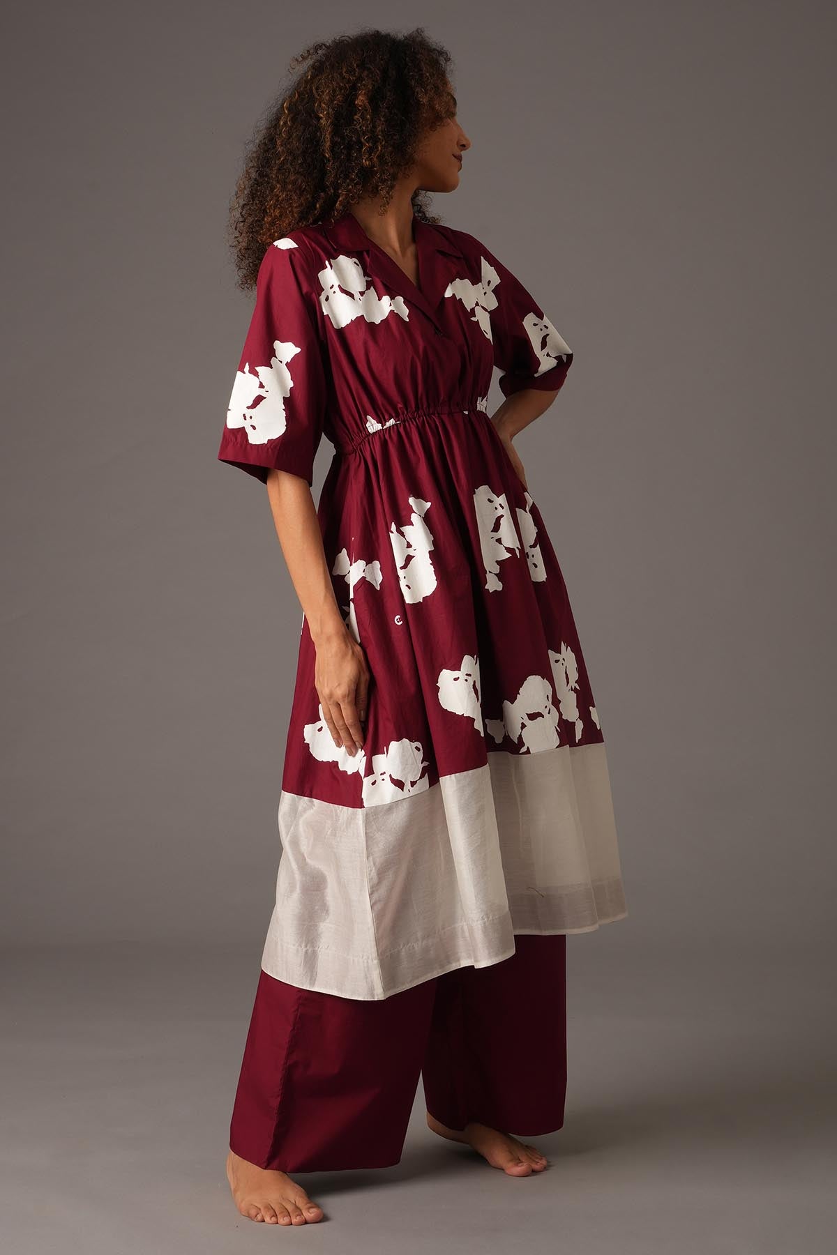 Red Floral Print Kurta & Pants