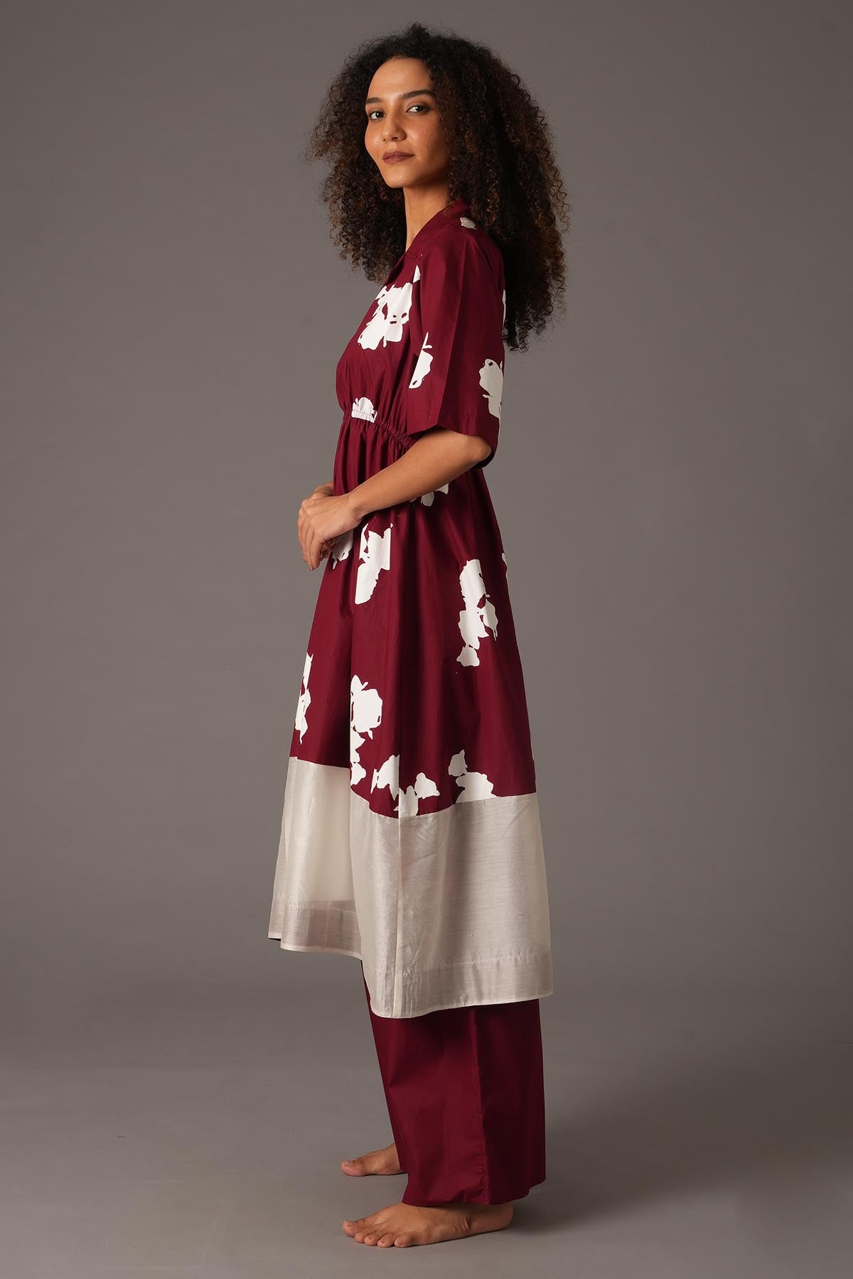 Red Floral Print Kurta & Pants