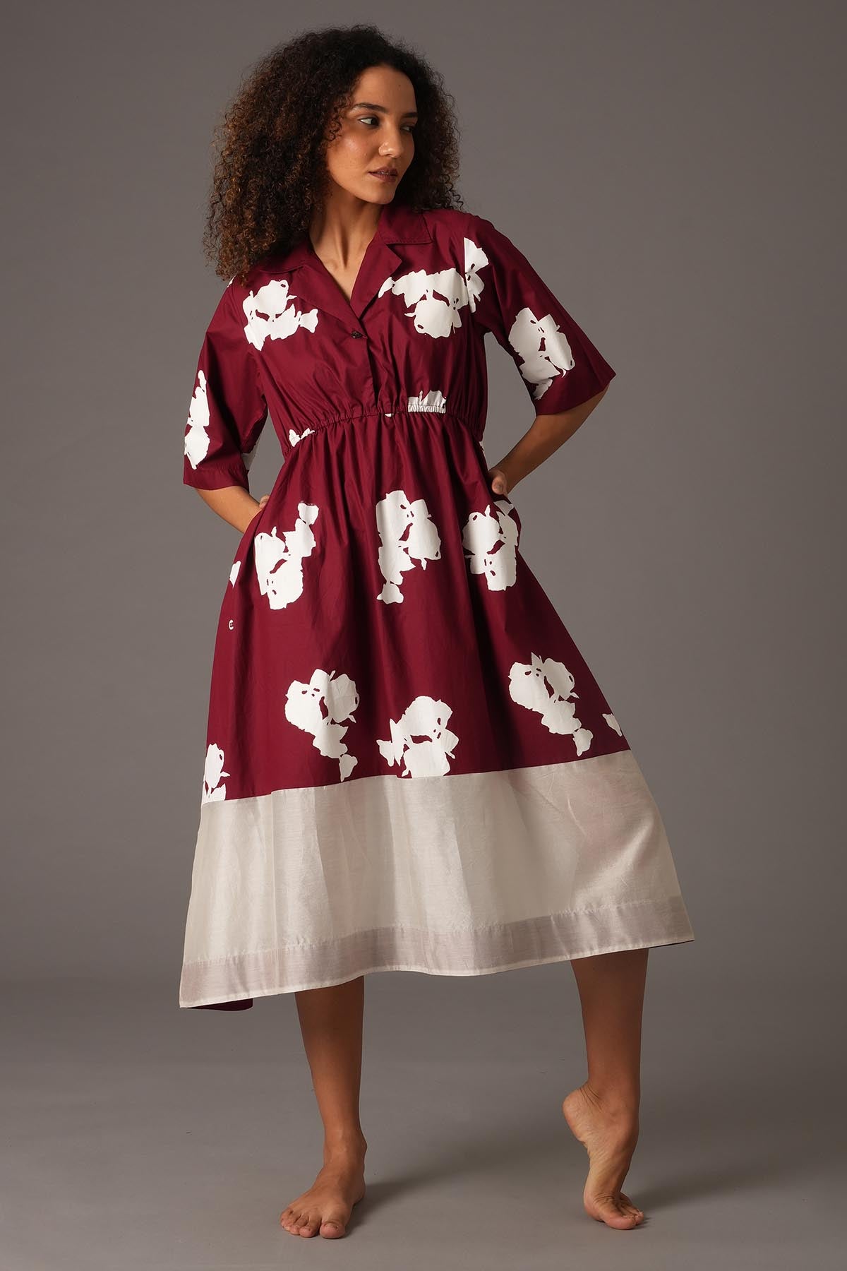 Red Floral Printed Midi Dress