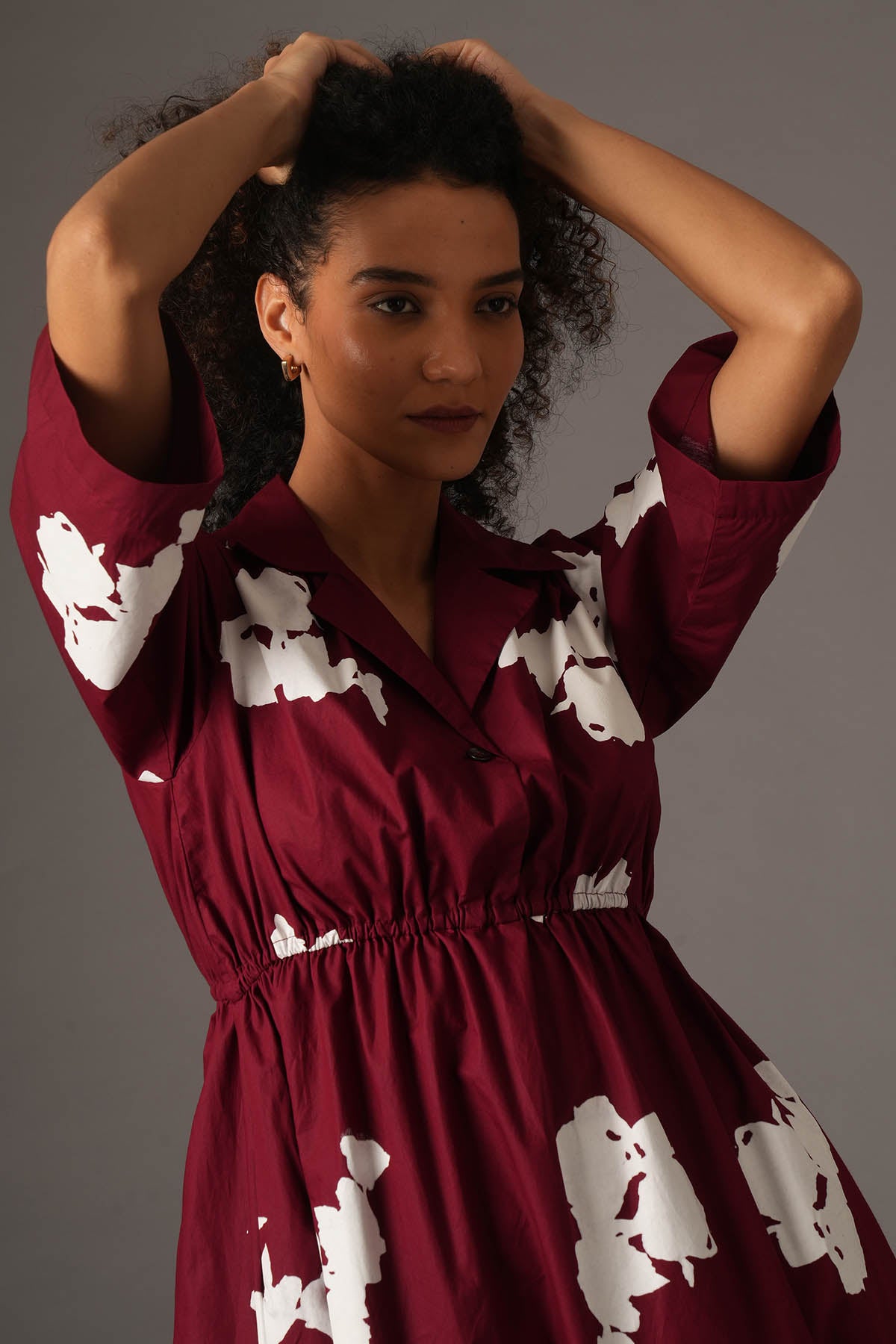 Red Floral Printed Midi Dress