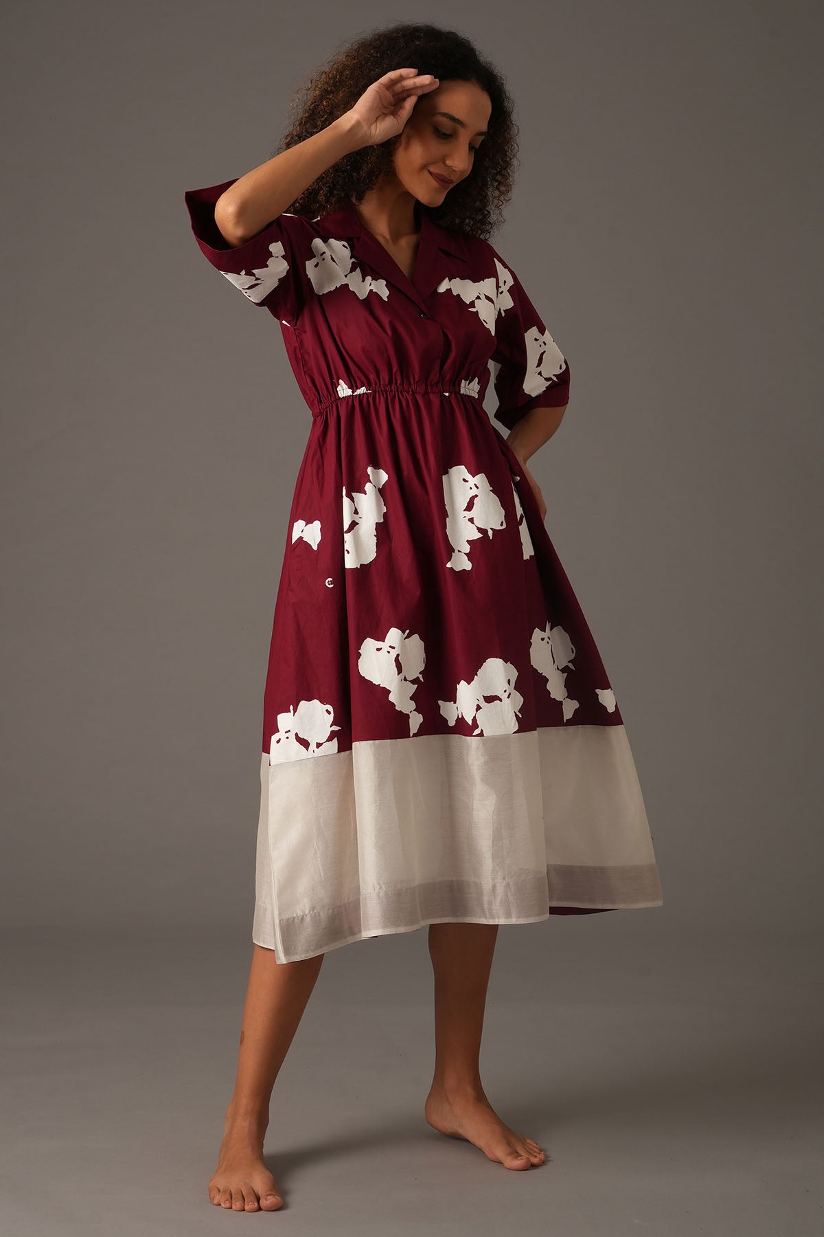 Red Floral Printed Midi Dress