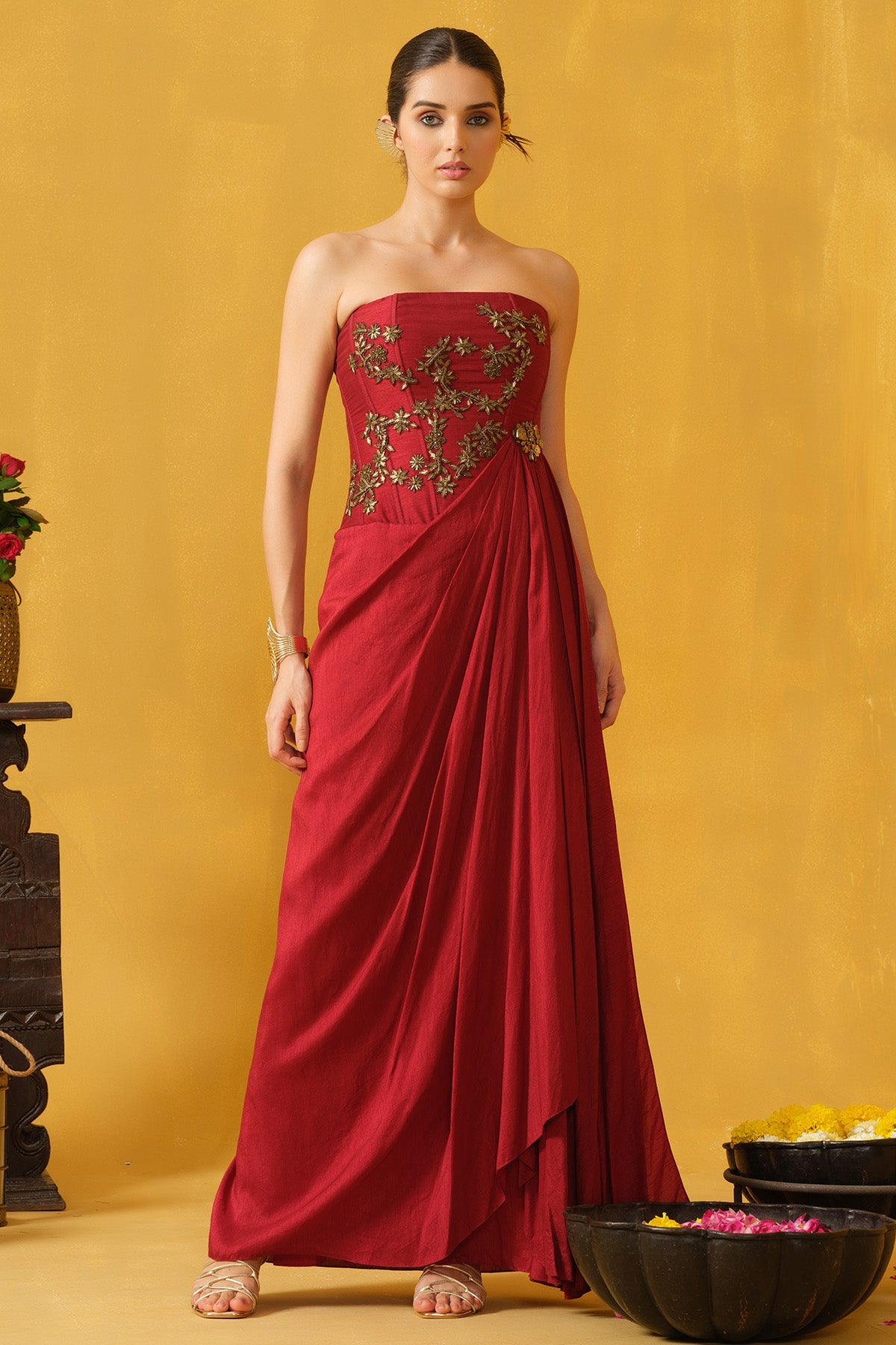 Buy Red Floral Sequins Beads Gown for women by Abstract By Megha Jain Madaan online available at scrollnshops