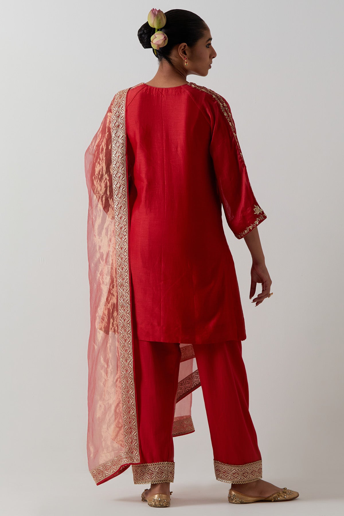 Red Floral Straight Kurta Set