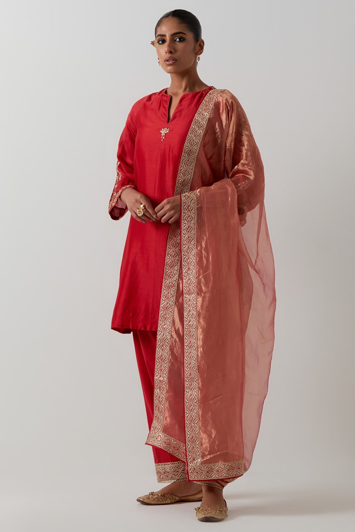 Buy Red Floral Straight Kurta Set for women by Vinusto online available at scrollnshops
