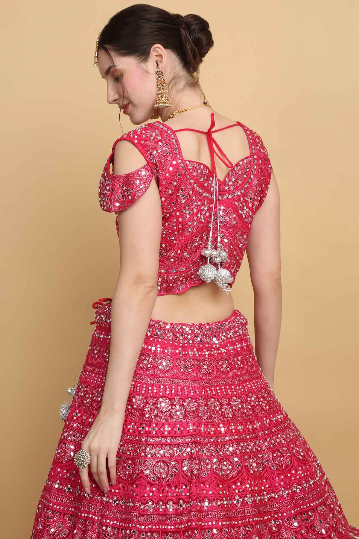 Red Floral Thread Lehenga Set