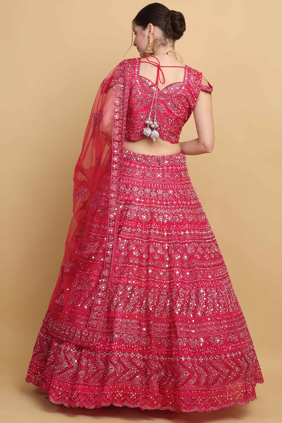 Red Floral Thread Lehenga Set