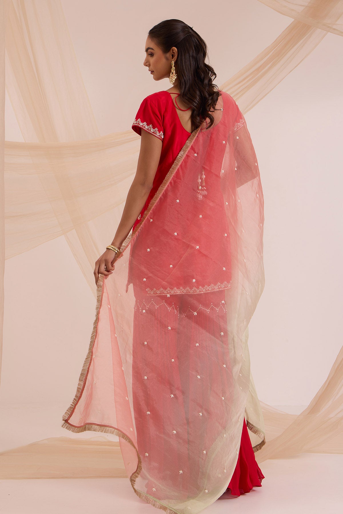 Red Floral Work Gharara Set