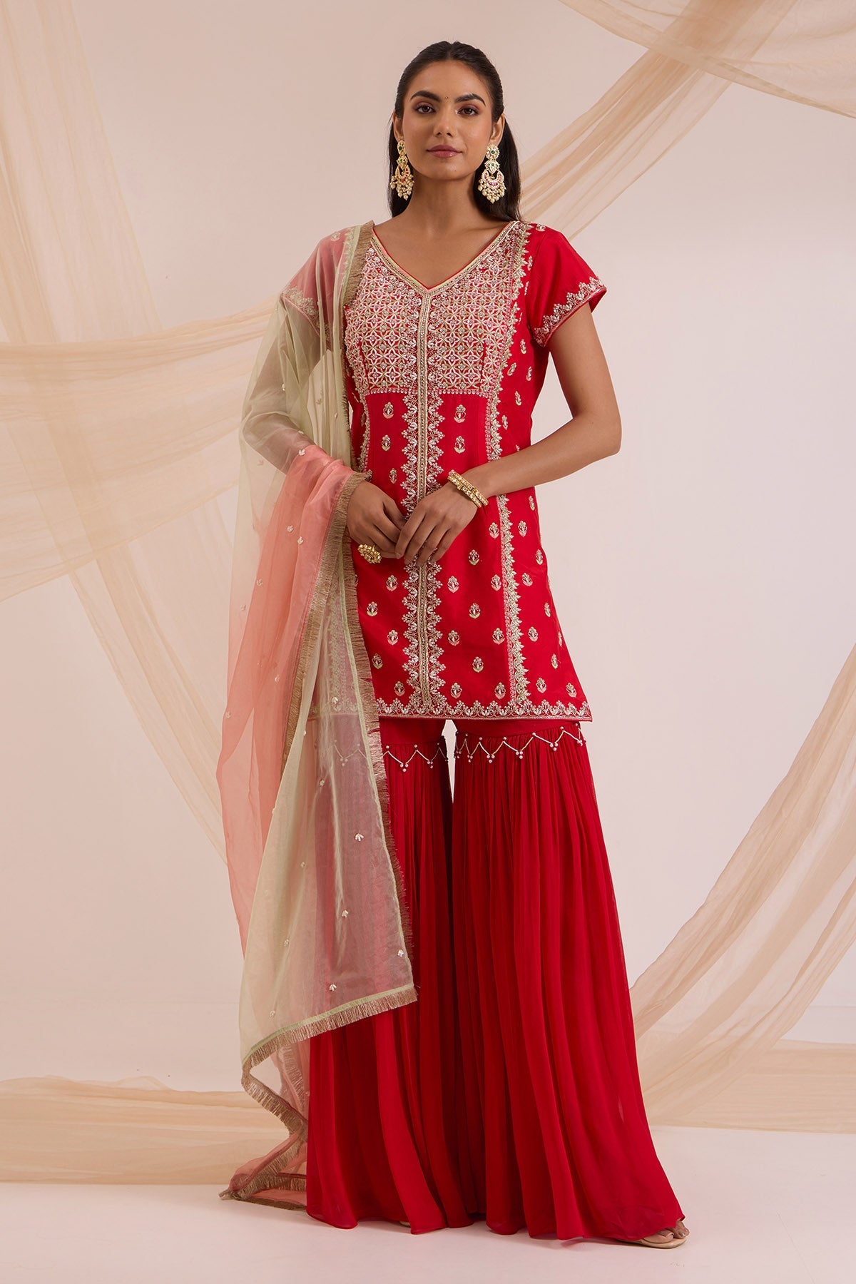 Buy Red Floral Work Gharara Set by Nitisha Kashyap for women online at ScrollnShops