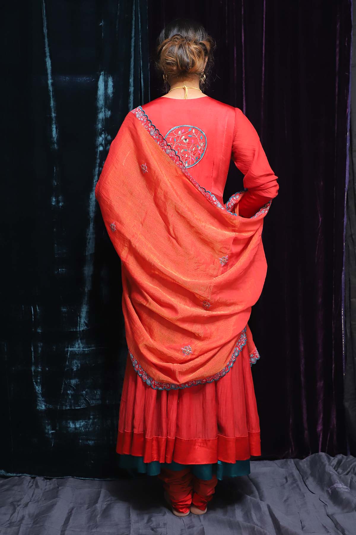 Red Floral Zardosi Anarkali Set