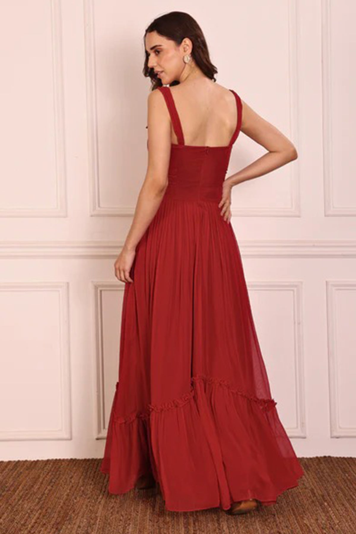 Red Frill Detail Tie Up Dress