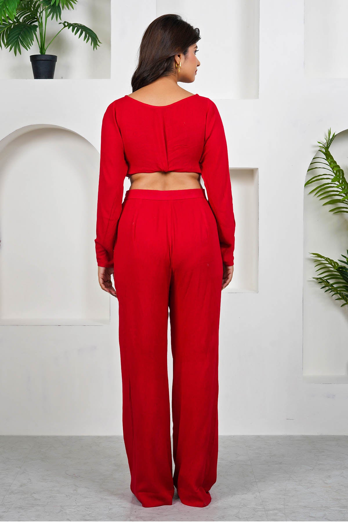 Red Gathered Crop Top & Pants