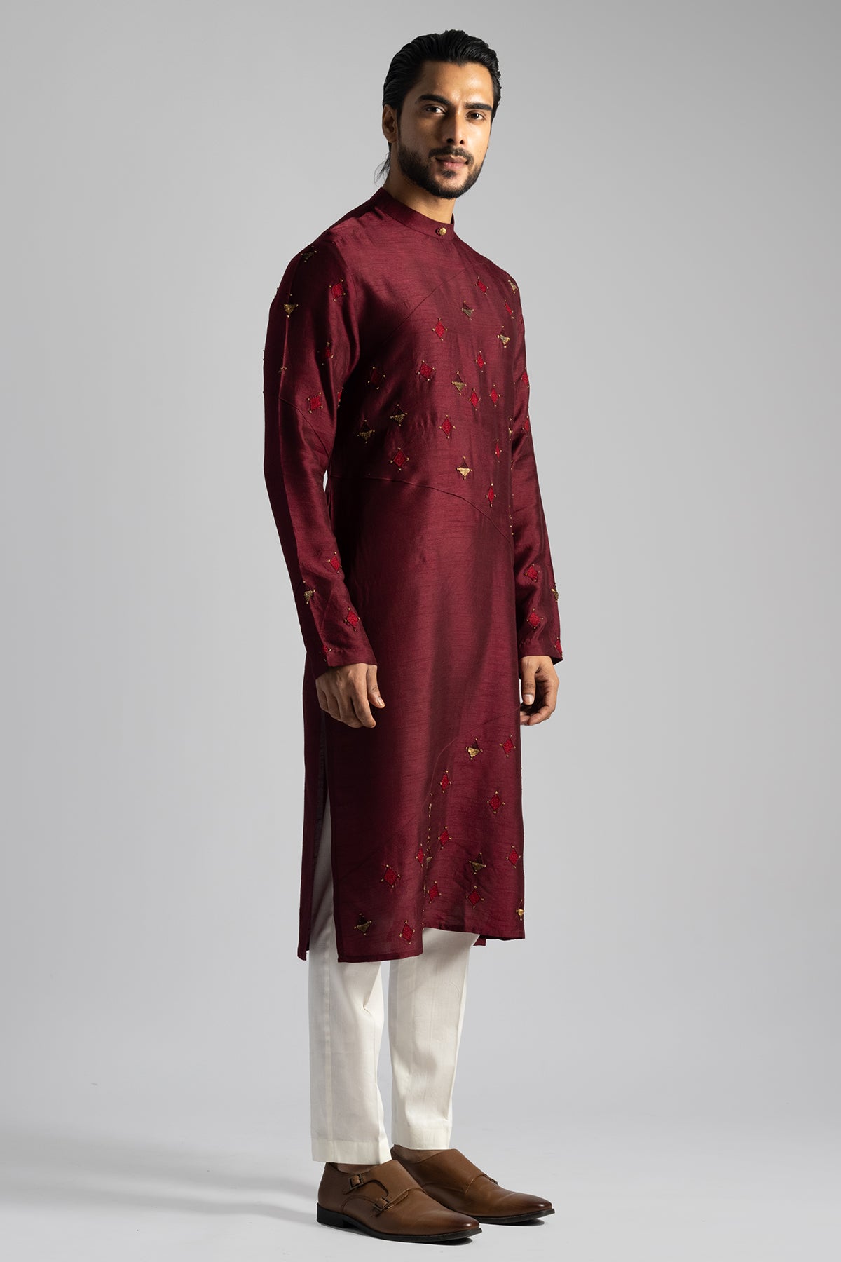 Red Geometric Motif Kurta Set