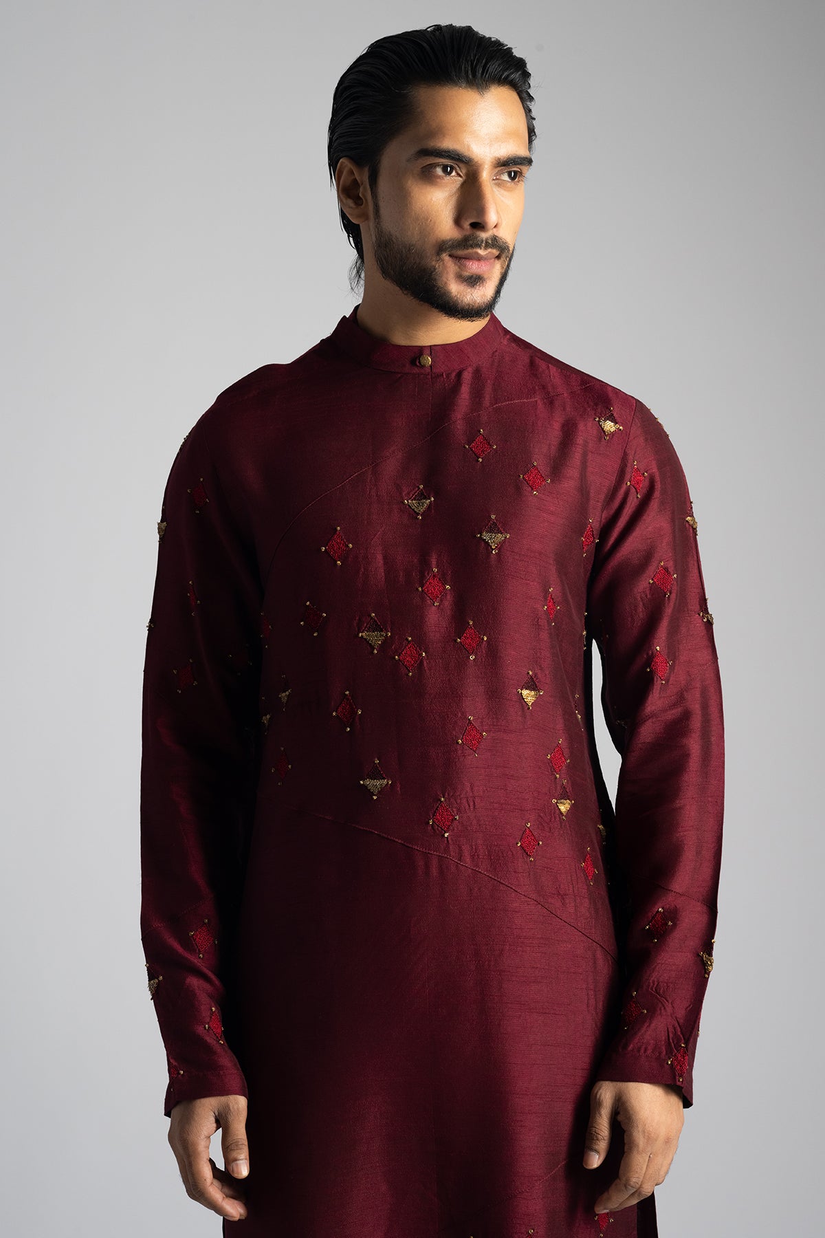 Red Geometric Motif Kurta Set